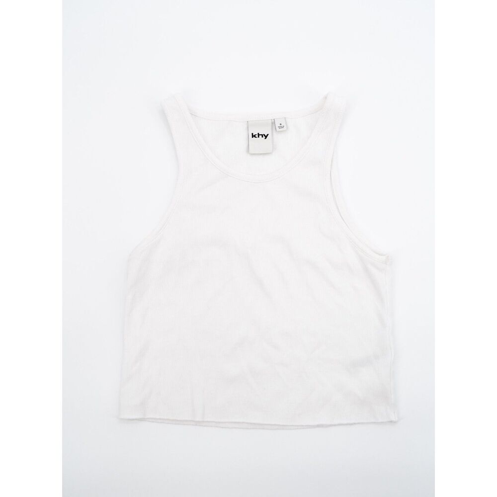 KHY Womens S Ribbed Tank Top Sleeveless White Scoop Neck Basic Tank Top